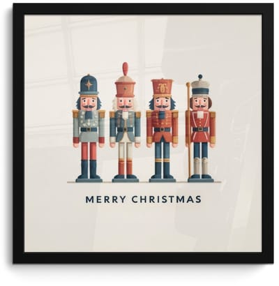 Poster in lijst - Fotolijst 40x40 cm - Posters - Notenkrakers - Minimalistisch - Kerst - Beige - Posterlijst zwart - Decoratie - Wanddecoratie woonkamer - Muurdecoratie slaapkamer - Kerstversiering - Kerstdecoratie voor binnen - Kerstmis