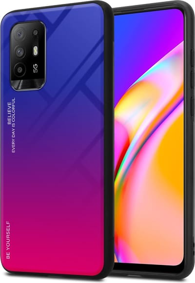 Cadorabo Hoesje geschikt voor Oppo A94 5G in PAARS - ROOD - Tweekleurige beschermhoes van TPU-silicone Case Cover en achterzijde van gehard glas