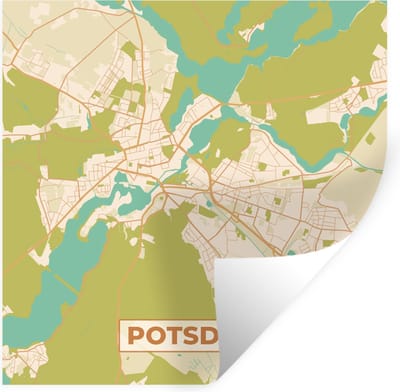 Muurstickers - Sticker Folie - Stadskaart - Potsdam - Vintage - Plattegrond - Kaart - 100x100 cm - Plakfolie - Muurstickers Kinderkamer - Zelfklevend Behang XXL - Zelfklevend behangpapier - Stickerfolie