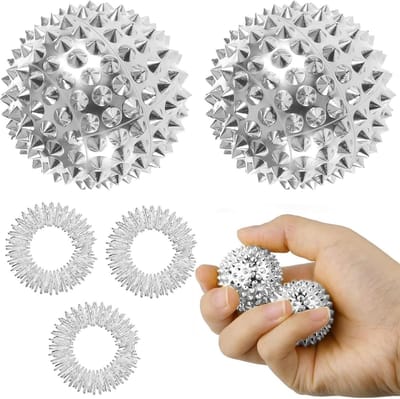 Set van 3 Therapeutische Massageballen met Spikes van 3,2 cm en Magnetische Veerringen voor Handtherapie en Stressverlichting