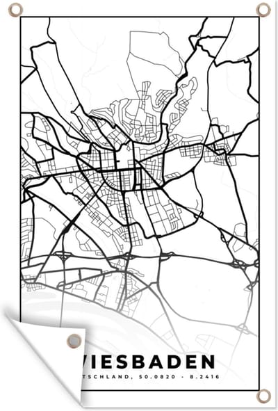 Muurdecoratie Stadskaart - Kaart - Plattegrond - Wiesbaden - 120x180 cm - Tuinposter - Tuindoek