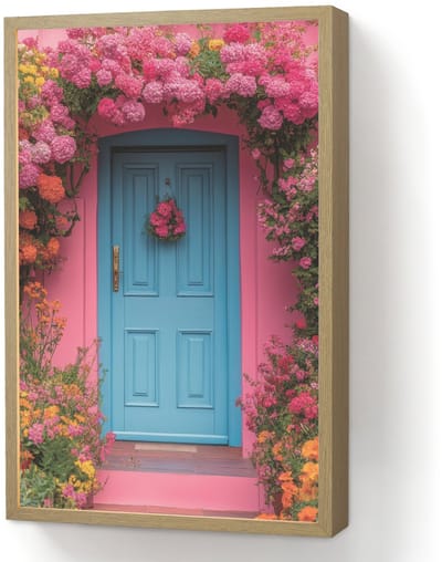 Wandlamp 40x60 cm - Oplaadbaar - Bloemen - Deur - Roze - Wandlampen binnen woonkamer - Slaapkamer lamp - Decoratieve nachtlamp - Vloerlamp draadloos