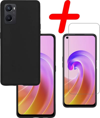 Hoesje Met Screenprotector - Geschikt voor OPPO A76 - Sterk & Shockproof - Back Cover - Siliconen Case - Telefoon Hoes - Zwart