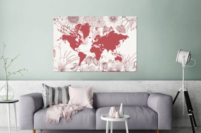 Aluminium schilderij 180x120 cm - Wanddecoratie metaal - Wereldkaart - Roze - Wit - Metalen muurdecoratie woonkamer - Decoratie industrieel - Foto op dibond - Industriële accessoires slaapkamer