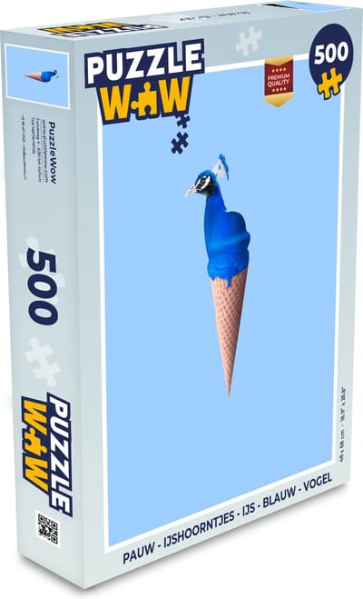 Puzzel Pauw - IJshoorntje - IJs - Blauw - Vogel - Legpuzzel - Puzzel 500 stukjes