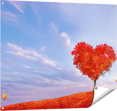 Gards Tuinposter Rode Liefde Boom in een Hart Vorm - 100x80 cm - Tuindoek - Tuindecoratie - Wanddecoratie buiten - Tuinschilderij