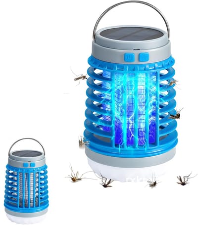 KZQ 2-in-1 zonne-energie muggenlamp met LED-nachtlampje - Oplaadbaar en waterdicht insectenvanger voor binnen en buiten - Geschikt voor tuin terras balkon en kamperen - Blauw