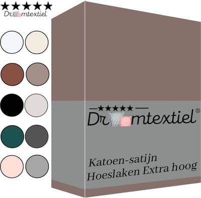 Droomtextiel Hoeslaken Katoen-Satijn - Taupe - 80x200 cm - Hoogwaardige Kwaliteit - Super Zacht - Hoge Hoek
