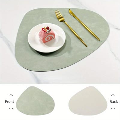 Dubbelzijdige Antislip Isolatie Pad Tafelmat, Scandinavische Stijl Imitatie Koeienhuid Patroon Waterdruppelvormige Lederen Placemat groen
