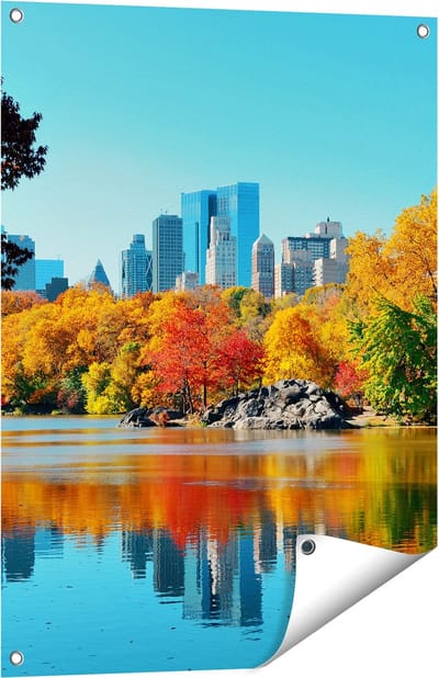 Gards Tuinposter Central Park in New York tijdens de Herfst - 60x80 cm - Tuindoek - Tuindecoratie - Wanddecoratie buiten - Tuinschilderij