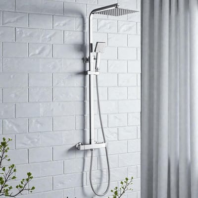 Auralum max Regendouche Met Thermostaatkraan - Doucheset - Regendoucheset - 10 inch Vierkante douchekop en handdouche - Verstelbare douchestang 75-127 cm - Chroom