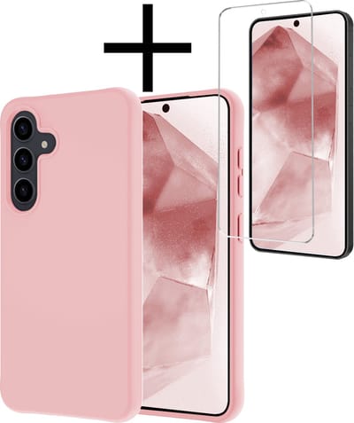 Hoesje - Met Screenprotector - Geschikt voor Samsung Galaxy A55 - Sterk & Shockproof - Back Cover - Siliconen Case - Telefoon Hoes - Lichtroze