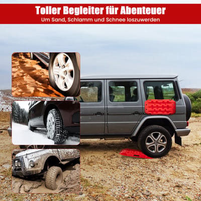 COSTWAY Starthulp, zandplaten, offroad, bandenladder voor zand/modder/sneeuw, 10T, recovery board, tractiemat voor terreinwagens, campers, personenauto's, vrachtwagens, rood, 58 x 31 x 6 cm, 2 stuks