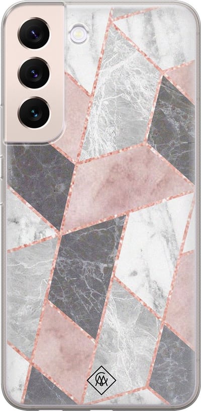 Casimoda® hoesje - Geschikt voor Samsung S22 Plus - Stone grid marmer / Abstract marble - Backcover - Siliconen/TPU - Roze