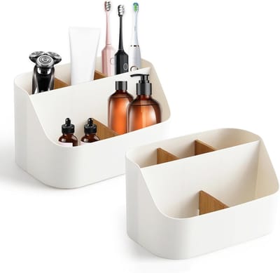 Organizer voor Bureau met 5 Compartimenten en Verwijderbare Bambooscheidingen, Ideaal voor Kantoorbenodigdheden, Cosmetica en Stationery