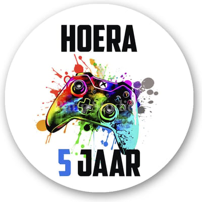 25x Game Controller stickers - 5 jaar -Verjaardag stickers - Gamen - Controller - Sluitstickers Pimp Studio - Sluitstickers - Kinderfeest Traktatie - Uitdelen - Uitdeeltraktatie - Wensetiket - Rond - 40mm - Glossy sticker