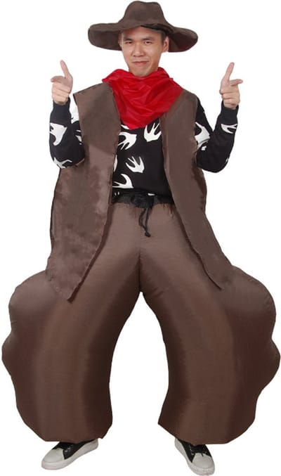 KIMU® Opblaas Kostuum Cowboy Western - Opblaasbaar pak - Cowboypak Mascotte Opblaaspak - Opblaasbare Bandiet Volwassenen Dames Heren Festival