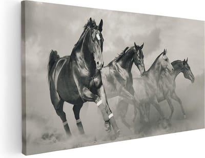 Artaza Canvas Schilderij Paarden - 40x20 cm - Klein - Wanddecoratie Dieren - Muurdecoratie Woonkamer - Schilderij Paarden In Galop