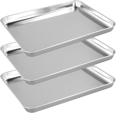 Set van 3 Roestvrijstalen Bakplaten, Anti-aanbak Grote Grillpannen, Rectangulaire Ovenschalen voor Roosteren en Grillen van Koekjes en Groenten