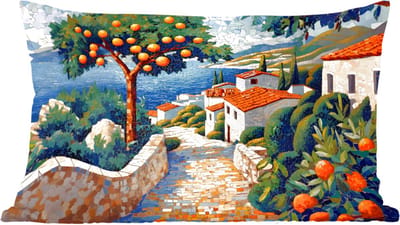 Sierkussens - Kussentjes Woonkamer - 60x40 cm - Huizen - Mozaïek - Sinaasappelbomen - Zee