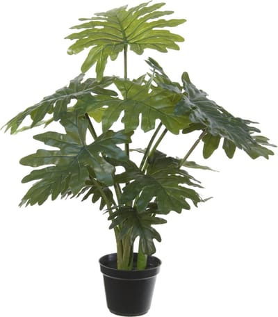 Groene gatenplant kunstplant in zwarte kunststof pot 55 cm - Philodendron Selloum - Woondecoratie