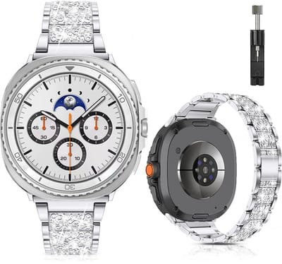 Stravo Luxe Elegante Metalen Bandje – Geschikt voor Samsung Galaxy Watch 9 (40/44mm) / Watch 8 (40/44mm) / 8 Classic (46mm) – RVS Horlogeband met Diamant Strass voor Samsung smartwatches – inclusief inkortset (Zilver)