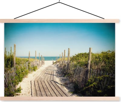 Posterhanger incl. Poster 150x100 cm - Schoolplaat - Zee - Hout - Zomer - Textielposter - Blanke latten
