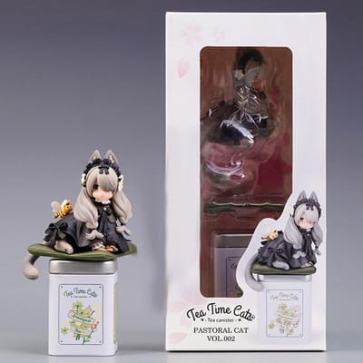 12cm Theekransje Kat Anime Figuur Q Versie Kawaii Thee Tijd Katten Theepot Kat Actiefiguur Verzamelfiguur Japanse Poppen Hobby's With Box