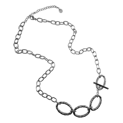 Ovale Schakelketting met T-Sluiting als Versiering, Ketting Dames, Gepolijst RVS - Verstelbaar van 48 tot 54 cm