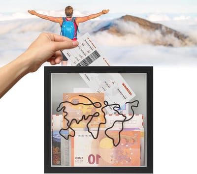 Reisavontuur Geheugenbox met Wereldkaart Ontwerp, Zwart Schattenbox voor Tickets en Herinneringen, 8x8 Inch, Perfect voor Reisliefhebbers