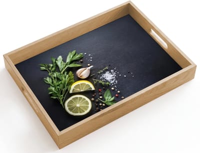 Dienblad hout 40x30 cm - Schootdienblad - Verse ingrediënten - Compositie - Artistiek - Borrelplank rechthoek - Plateau dienbladen