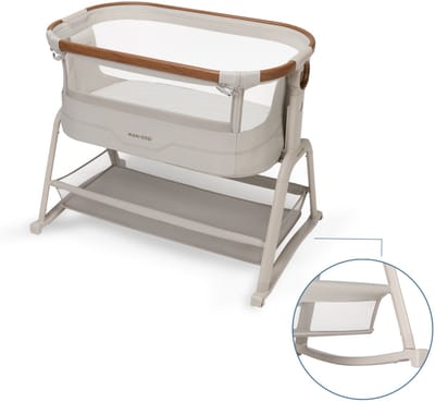 Maxi-Cosi Iora Plus Co-sleeper - Elegance Beige - 100% gerecyclede stoffen - Schommelfunctie - Rollende wielen - Dik matras