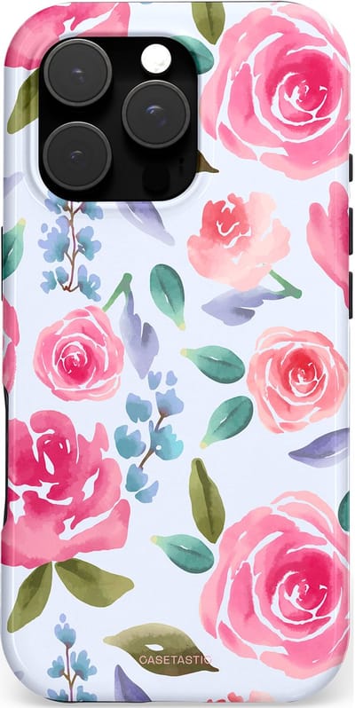 Casetastic hoesje geschikt voor Apple iPhone 16 Pro - MagSafe - Dubbellaagse bescherming - Aquarel Bloemendroom - Fashion Case - Lichtblauw Lichtroze