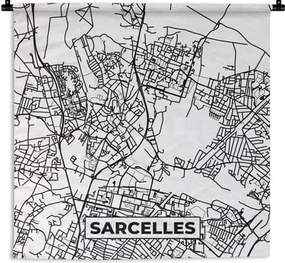 Wandkleed - Wanddoek - Stadskaart - Frankrijk - Kaart - Plattegrond - Sarcelles - Zwart wit - 180x180 cm - Wandtapijt