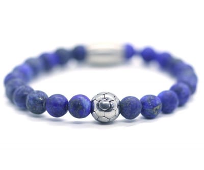 IbizaMen KIDS - Jongens - armband - voetbal - RVS - lapis lazuli - 6mm - 15cm