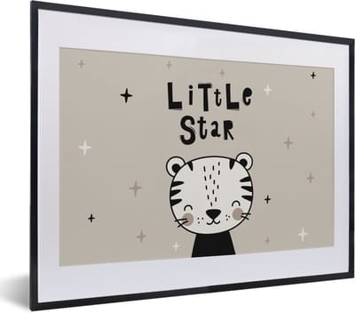 Poster in lijst - Fotolijst 40x30 cm - Posters - Little star - Kinderen - Quotes - Spreuken - Kids - Baby - Kindje - Posterlijst zwart - Decoratie - Wanddecoratie woonkamer - Muurdecoratie slaapkamer