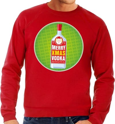 Foute kersttrui / sweater Merry Chrismas Vodka rood voor heren - Kersttrui voor wodka liefhebber S