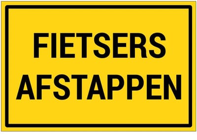 Fietsers afstappen bord | gecoat dibond materiaal | 18 x 12 cm