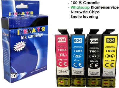 Inkmaster premium huismerk Multipack Hoge capaciteit voor Epson 604 / 604XL - Multipack van 4 stuks | Geschikt voor EPSON WorkForce WF-2910DWF - WF-2930DWF - WF-2935DWF - WF-2950DWF - XP-2200 - XP-2205 - XP-3200 - XP-3205 - XP-4200 - XP-4205 - Inkt -