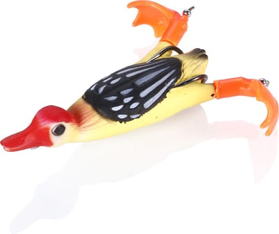 Kunstaas eend - Topwater - Propeller pootjes - Snoek / Baars (Roofvissen) - Geel / Zwart