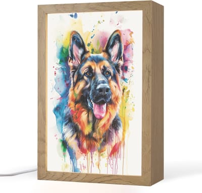 Nachtlampje 20x30 cm - Kinder lampje - Hond - Verf - Dieren - Kleurrijk - Duitse Herder - Tafellamp kinderkamer - Slaapkamer lamp - Bedlamp kinderen - Kinderlampje stopcontact - Wandlamp babykamer - Nachtlampjes
