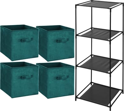 Storage Solutions Opbergrek Smartrack - met 4x mandjes stof - petrol groen - 34 x 104 cm