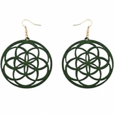 Zilveren oorhangers-groen- hout rond - 5.5 cm - Charme Bijoux