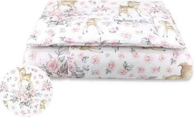 Wasbaar Dekbed - Dekbedset met Print Hertje Roze 135x100 cm + Kussen 40x60 cm