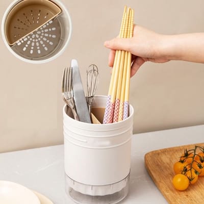 Allecto - Plastic Bestekhouder - Organiser Keuken - Drainsysteem Effectief - Rond Model - Handig voor Bestek - Ruimtebesparend - Geschikt voor Eetr...