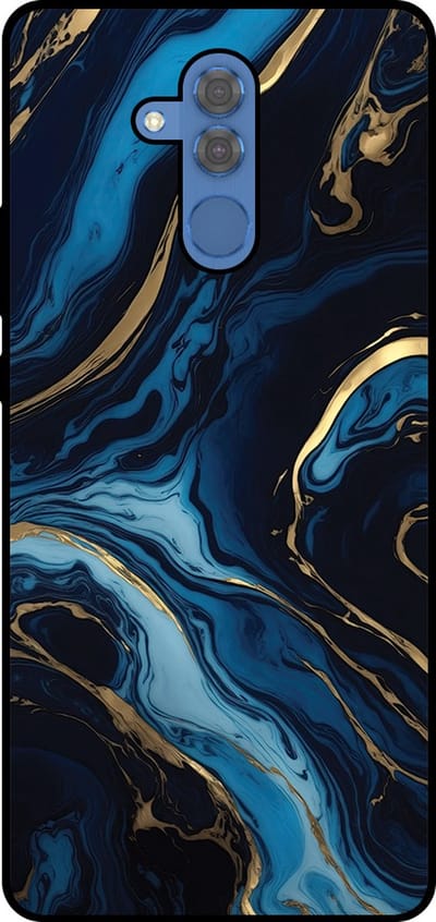 Smartphonica Telefoonhoesje Geschikt voor Huawei Mate 20 Lite met marmer opdruk - TPU backcover case gold blue marble design - Goud Blauw geschikt voor Huawei Mate 20 Lite