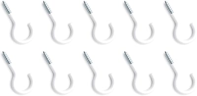 Dailygoods - Set van 10 Witte Gebogen Schroefhaken voor Bevestiging
