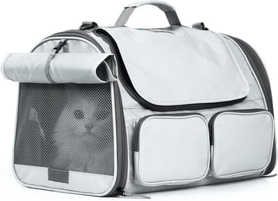 Huisdieren Draagtas - Reistas Kat - Veilig Reizen - Luchtvaartmaatschappij Goedgekeurd - 47x30x29 cm - Lichtgrijs