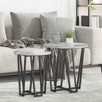 vidaXL - Bijzettafelset - 2 - st - Grijs - Sonoma - en - Zwart - 50 - x - 50 - x - 50,5 - cm