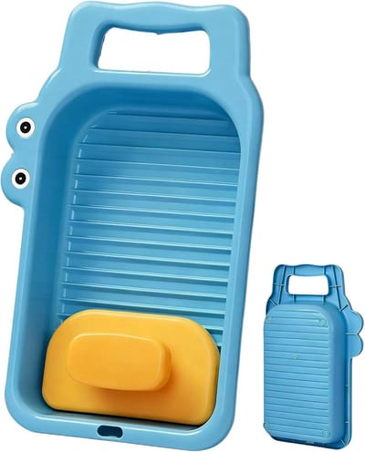 Mini Wasbordje - Handwas Plankje - Ondergoed Wassen - Draagbaar Compact Formaat - 32x18x5 cm - Blauw